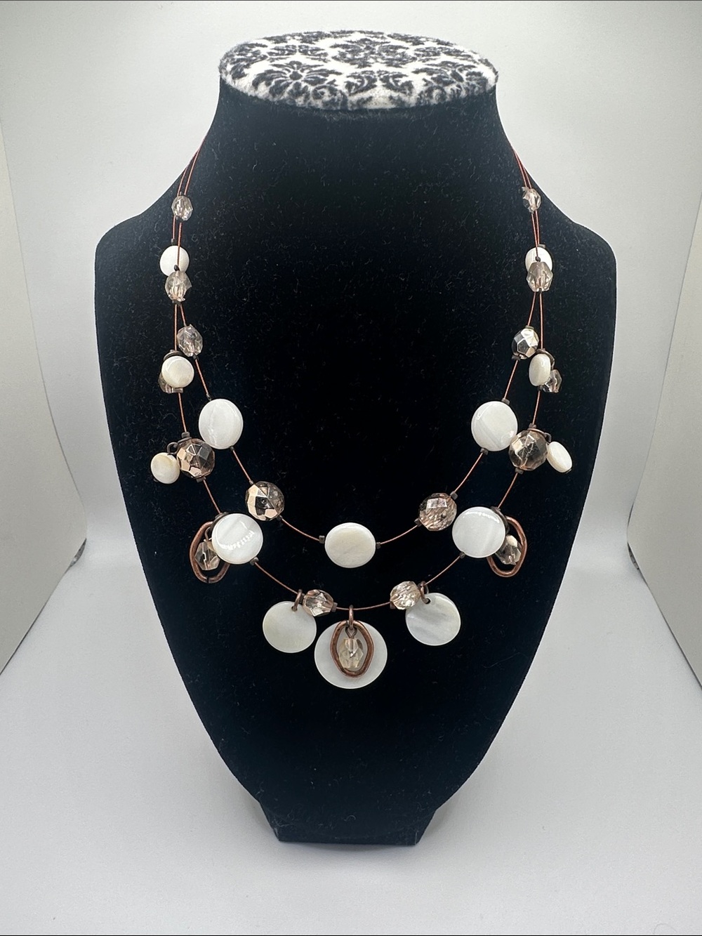 Boho Multi-Strand White Shell & Crystal Necklace